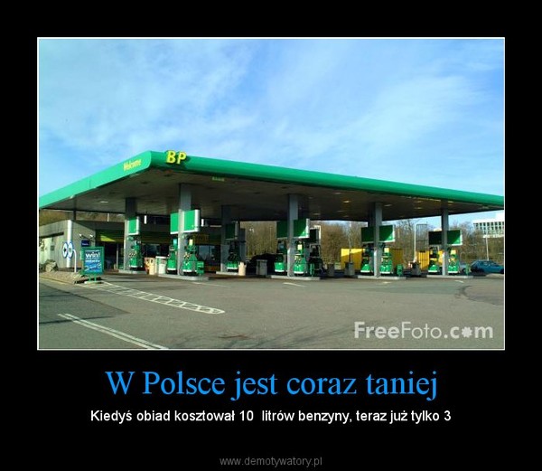 W Polsce jest coraz taniej – Kiedyś obiad kosztował 10  litrów benzyny, teraz już tylko 3 