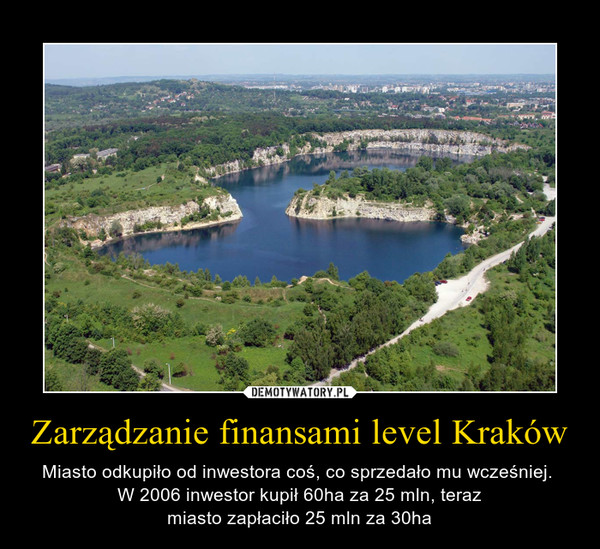 Zarządzanie finansami level Kraków – Miasto odkupiło od inwestora coś, co sprzedało mu wcześniej. W 2006 inwestor kupił 60ha za 25 mln, terazmiasto zapłaciło 25 mln za 30ha 