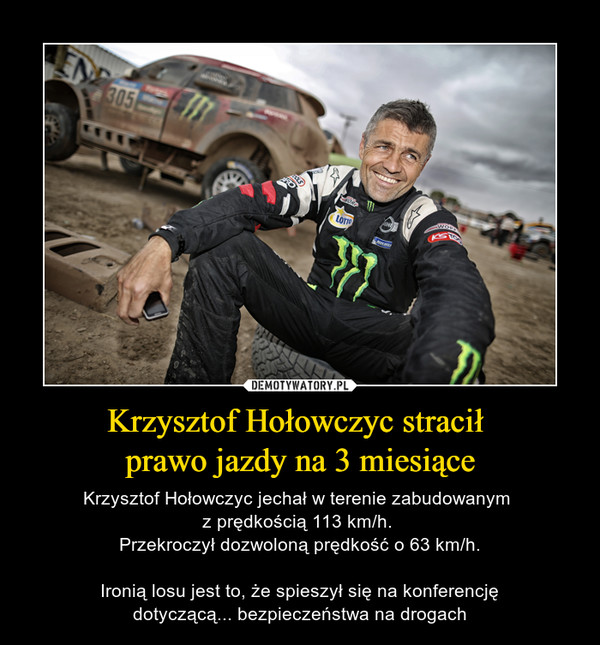 Krzysztof Hołowczyc stracił 
prawo jazdy na 3 miesiące