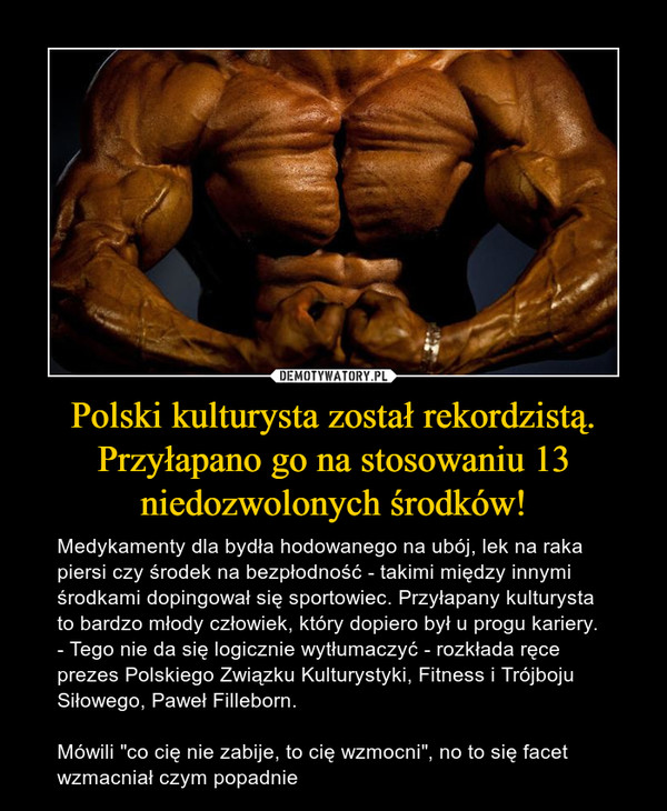 Polski kulturysta został rekordzistą. Przyłapano go na stosowaniu 13 niedozwolonych środków!