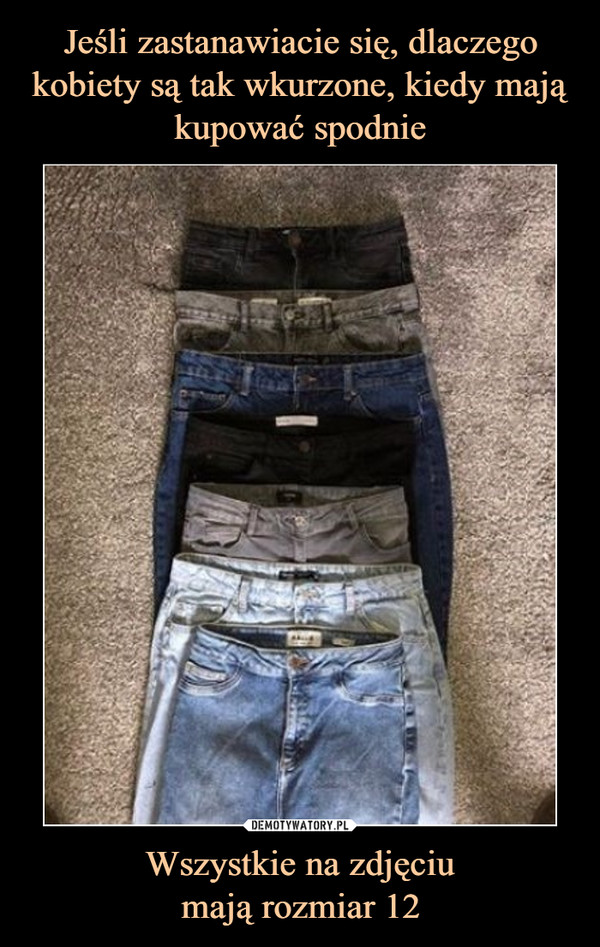 Jeśli zastanawiacie się, dlaczego kobiety są tak wkurzone, kiedy mają kupować spodnie Wszystkie na zdjęciu
mają rozmiar 12