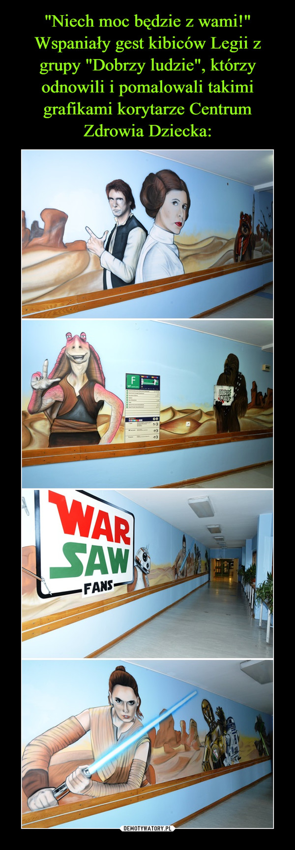 "Niech moc będzie z wami!" Wspaniały gest kibiców Legii z grupy "Dobrzy ludzie", którzy odnowili i pomalowali takimi grafikami korytarze Centrum Zdrowia Dziecka: