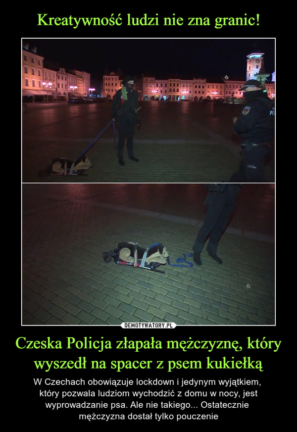 Kreatywność ludzi nie zna granic! Czeska Policja złapała mężczyznę, który wyszedł na spacer z psem kukiełką
