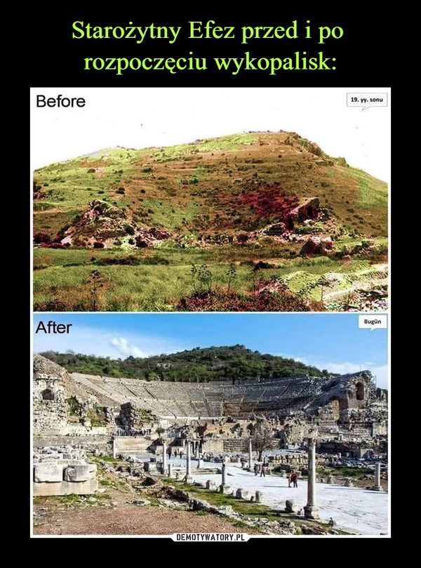 Starożytny Efez przed i po 
rozpoczęciu wykopalisk: