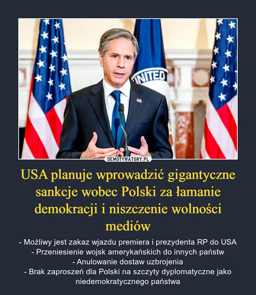 USA planuje wprowadzić gigantyczne sankcje wobec Polski za łamanie demokracji i niszczenie wolności mediów