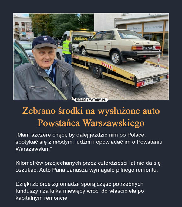 Zebrano środki na wysłużone auto Powstańca Warszawskiego