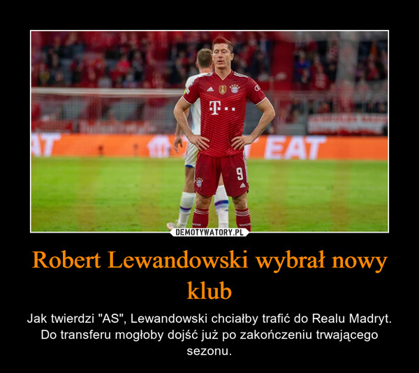 Robert Lewandowski wybrał nowy klub – Jak twierdzi "AS", Lewandowski chciałby trafić do Realu Madryt. Do transferu mogłoby dojść już po zakończeniu trwającego sezonu. 