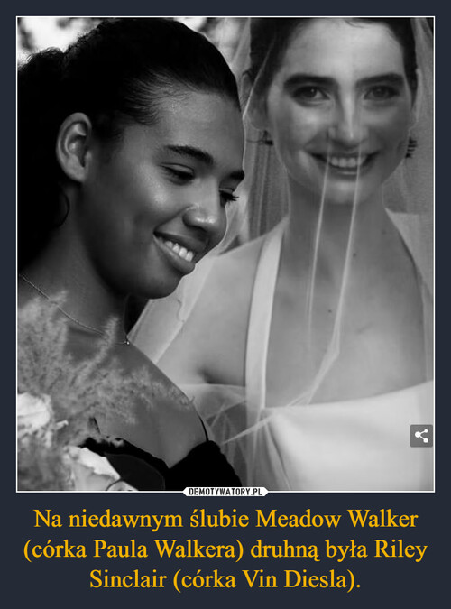 Na niedawnym ślubie Meadow Walker (córka Paula Walkera) druhną była Riley Sinclair (córka Vin Diesla).