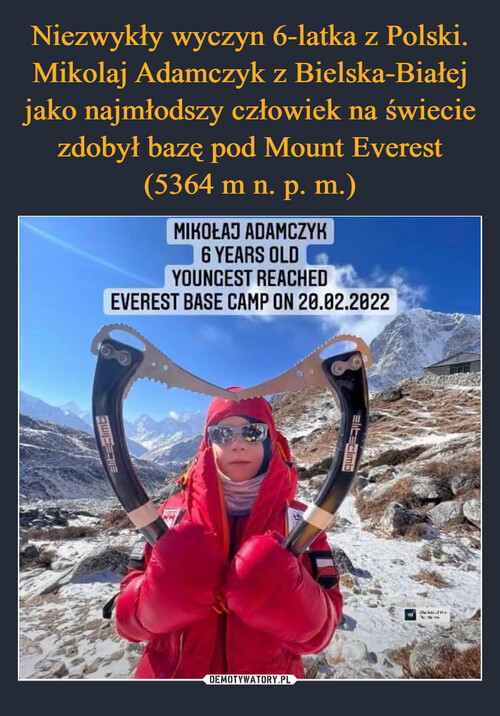 Niezwykły wyczyn 6-latka z Polski. Mikolaj Adamczyk z Bielska-Białej jako najmłodszy człowiek na świecie zdobył bazę pod Mount Everest (5364 m n. p. m.)