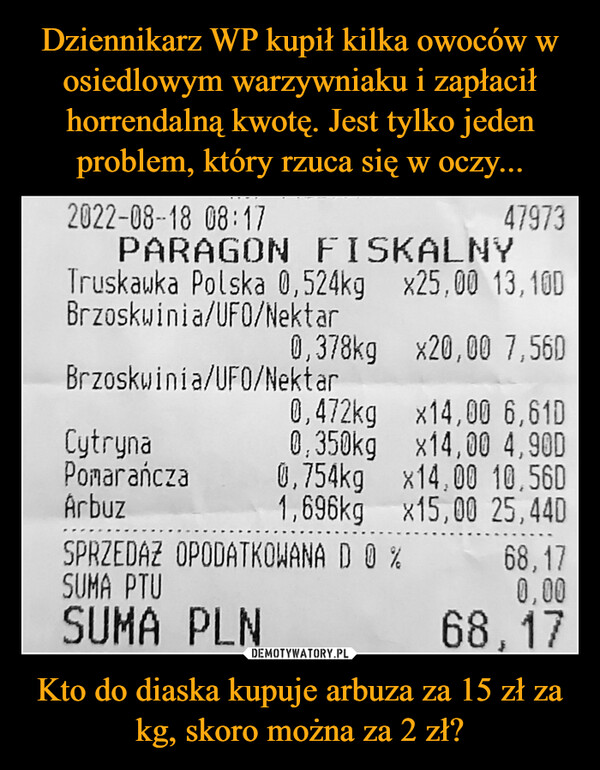 Kto do diaska kupuje arbuza za 15 zł za kg, skoro można za 2 zł? –  