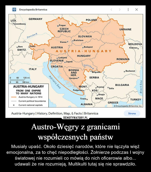 Austro-Węgry z granicami współczesnych państw
