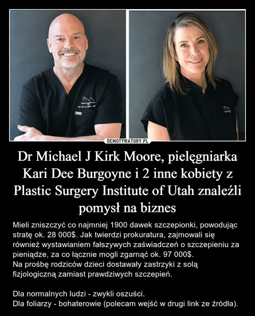 Dr Michael J Kirk Moore, pielęgniarka Kari Dee Burgoyne i 2 inne kobiety z Plastic Surgery Institute of Utah znaleźli pomysł na biznes