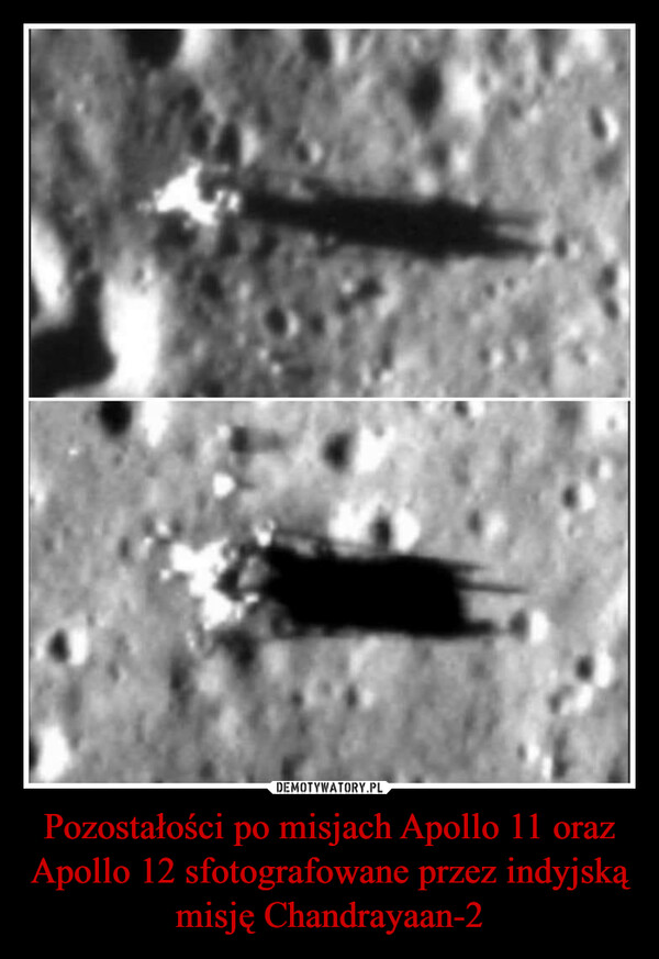 Pozostałości po misjach Apollo 11 oraz Apollo 12 sfotografowane przez indyjską misję Chandrayaan-2 –  